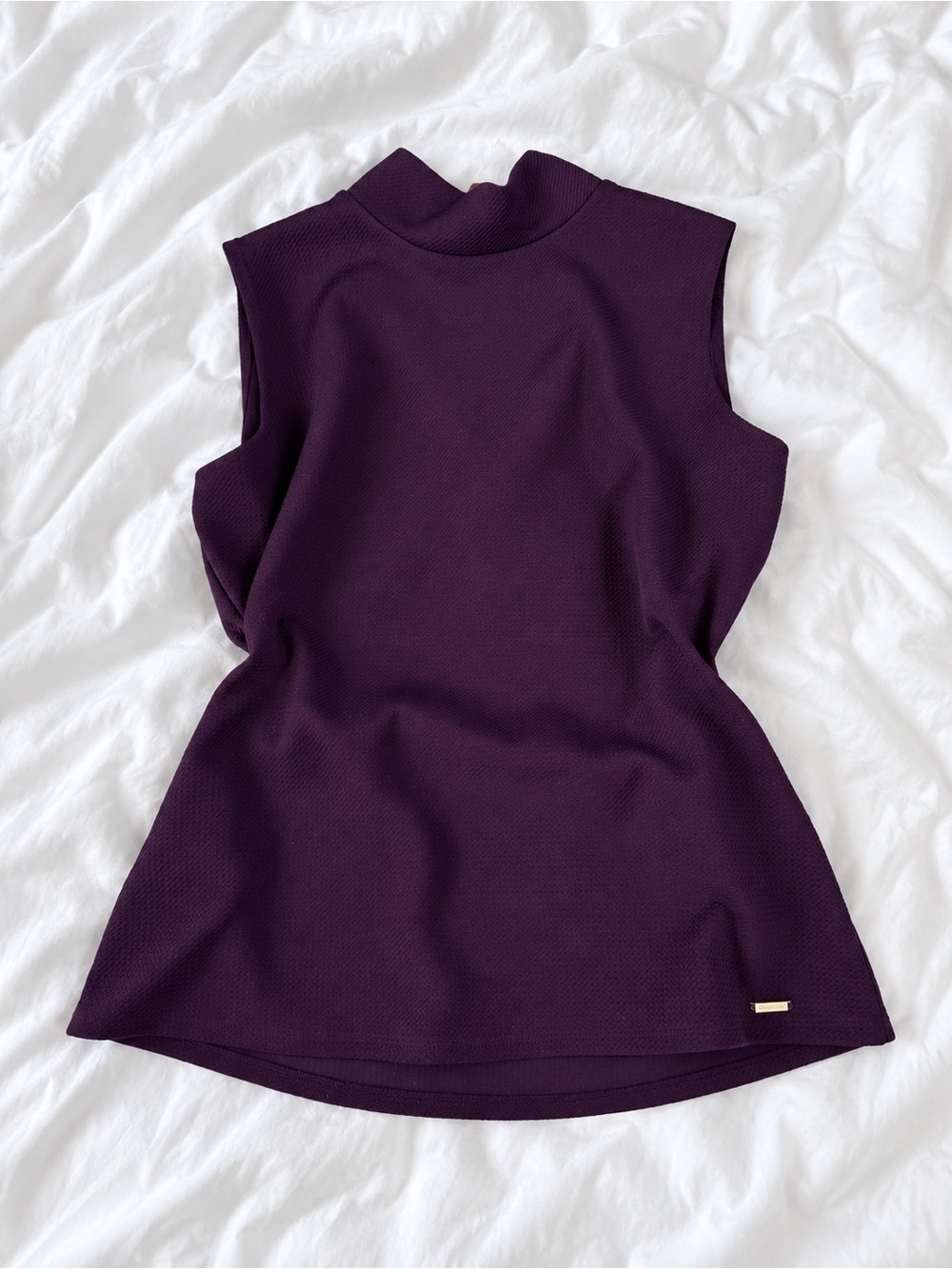 Calvin Klein Sleeveless Mock Neck Tank in Plum